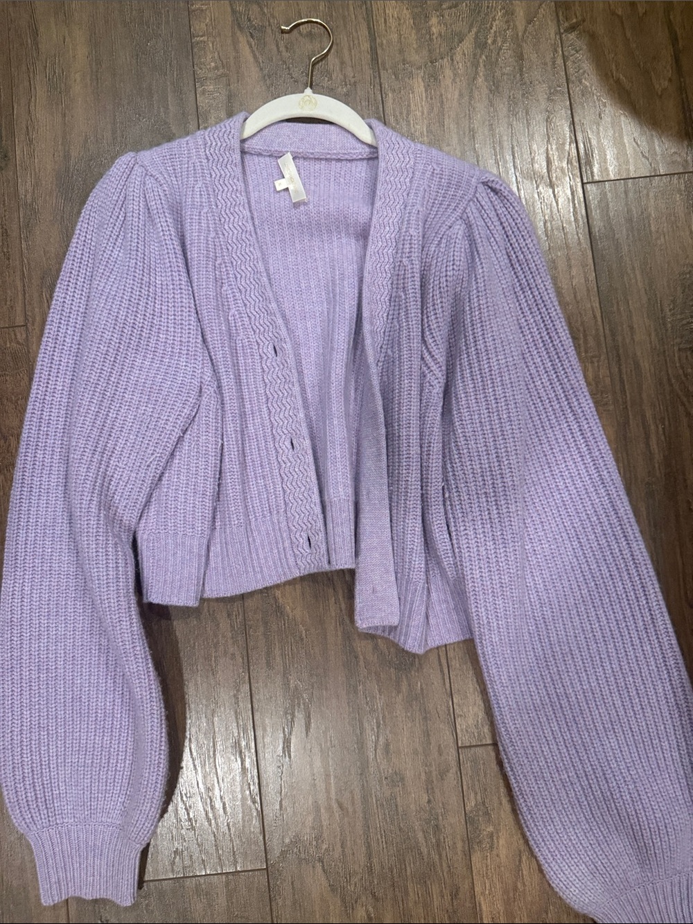 LoveShackFancy Lavender Cropped Balloon-Sleeve Cardigan - Picture 2 of 3